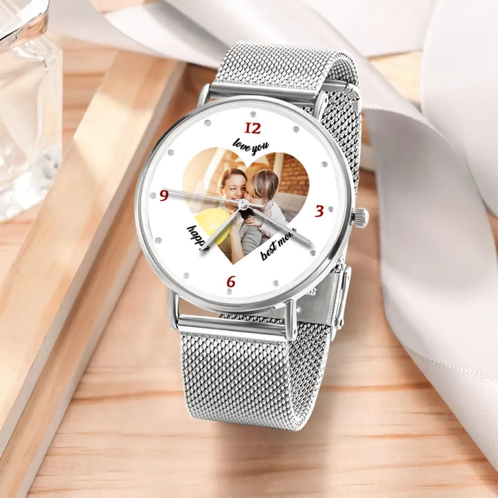 Custom Heart Shape Photo Watch Personalized Best Mom Watch Best Mother's Day Gift