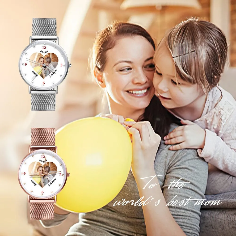 Custom Heart Shape Photo Watch Personalized Best Mom Watch Best Mother's Day Gift