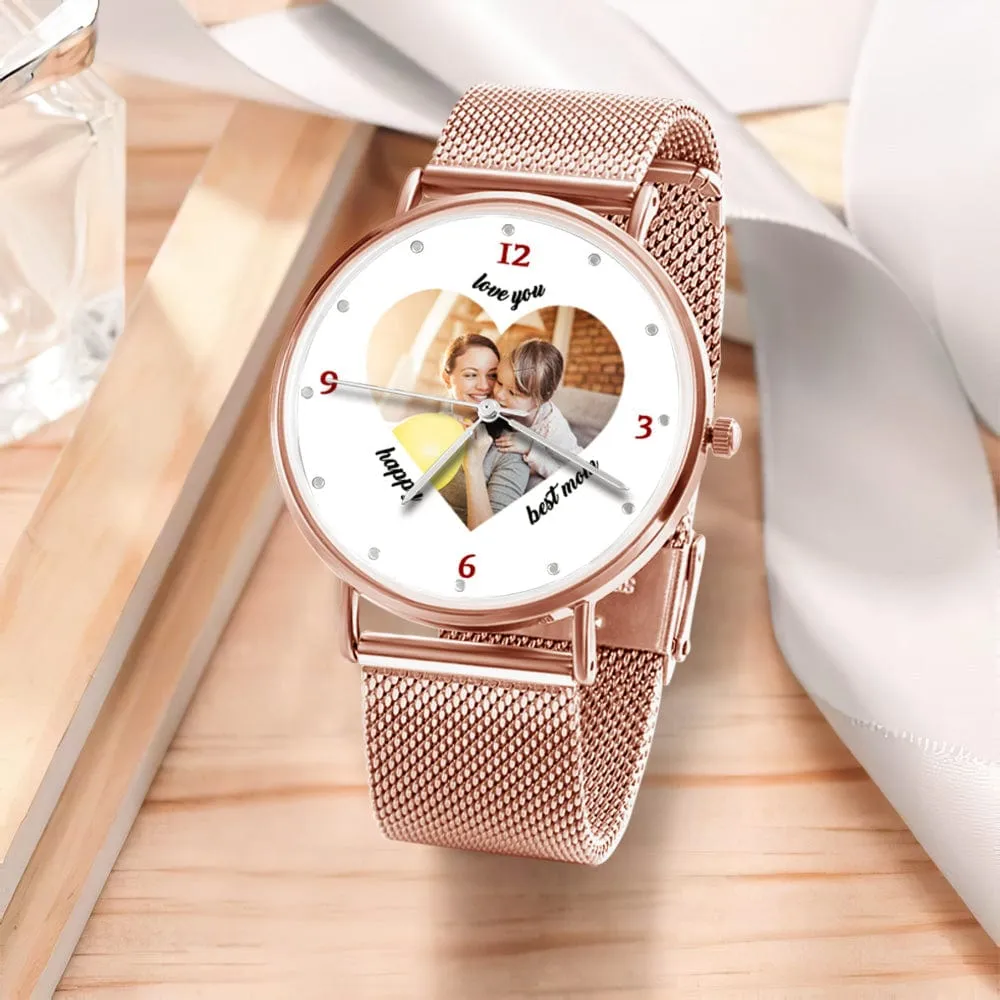 Custom Heart Shape Photo Watch Personalized Best Mom Watch Best Mother's Day Gift