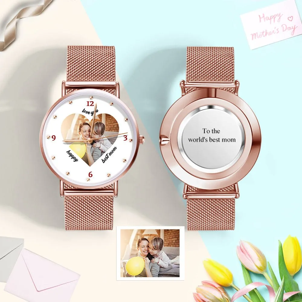 Custom Heart Shape Photo Watch Personalized Best Mom Watch Best Mother's Day Gift