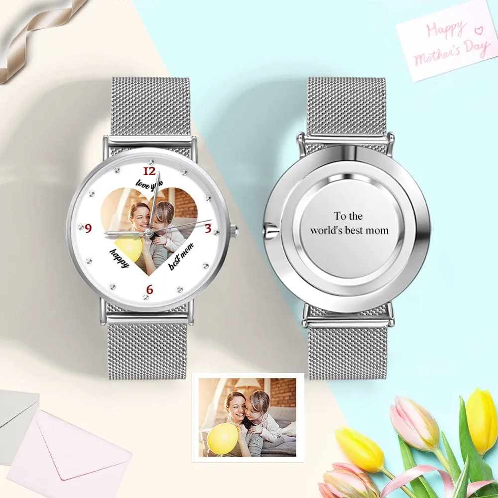 Custom Heart Shape Photo Watch Personalized Best Mom Watch Best Mother's Day Gift