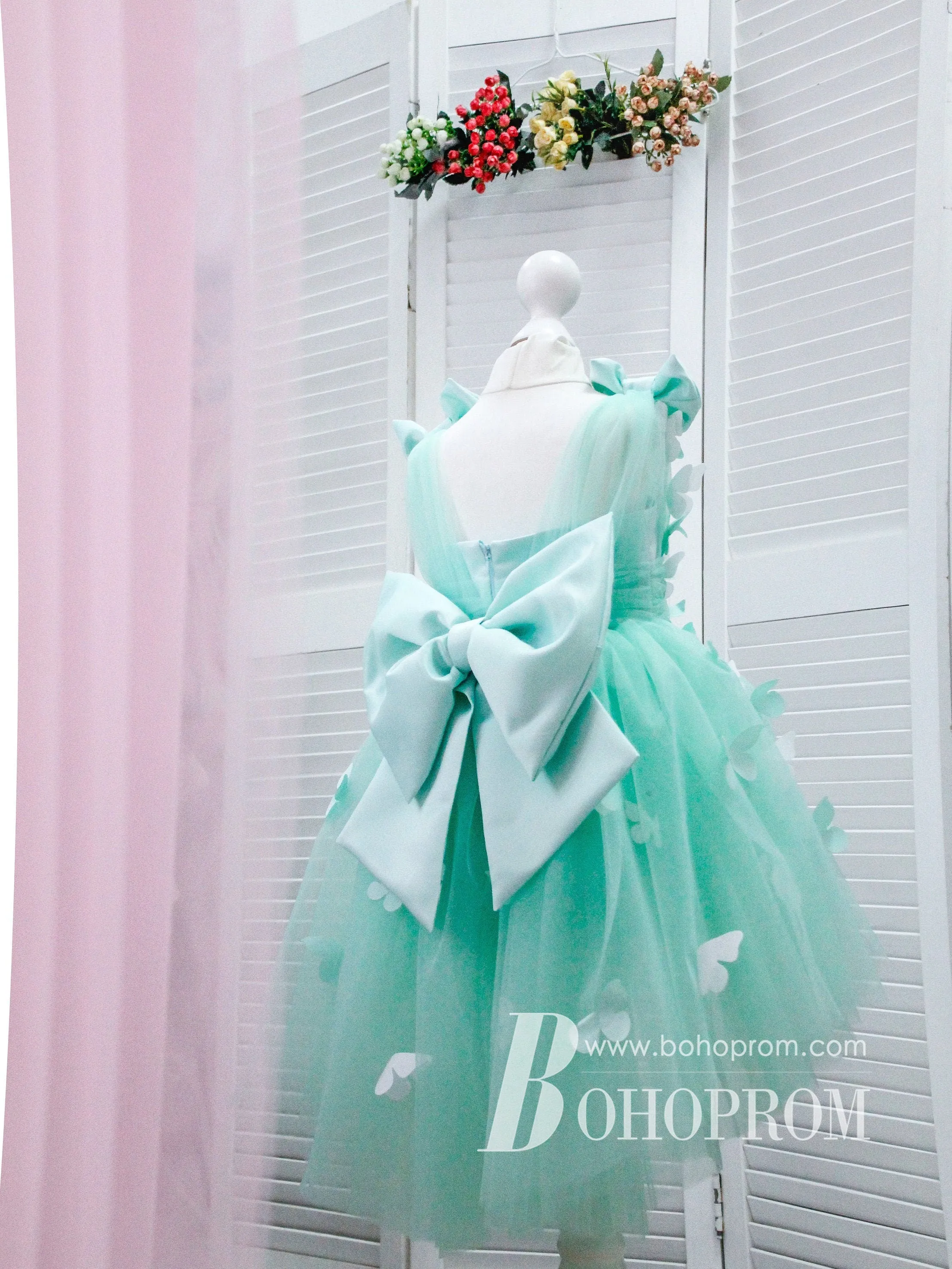 Cute Tulle & Satin Square Neckline Appliques A-line Flower Girl Dresses FD106