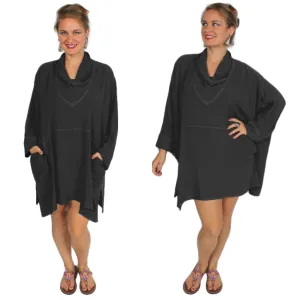 Dairi Fashions Nobi Pocket Tunic Top Black Cowl Plus Boho Sml-7x
