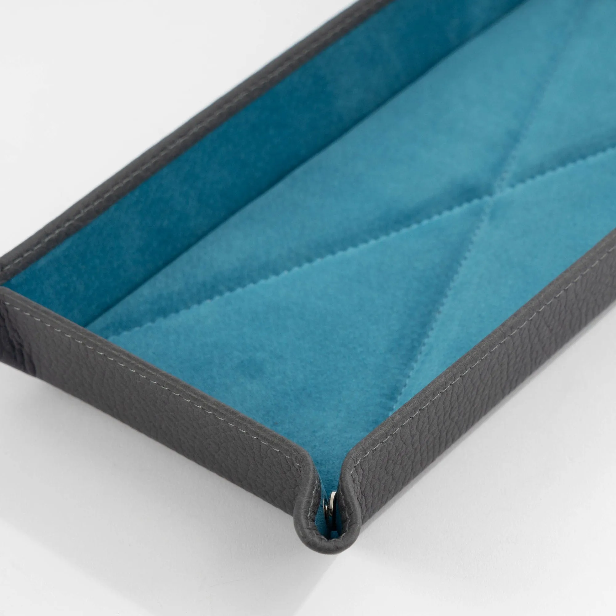 Dark Grey Leather & Cobalt Suede Large Travel Tray