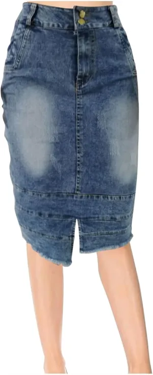 Denim Skirt for Women Casual A-Line Denim Midi Skirts Stretch High Waisted Split Jean Skirt with Pockets Plus Size