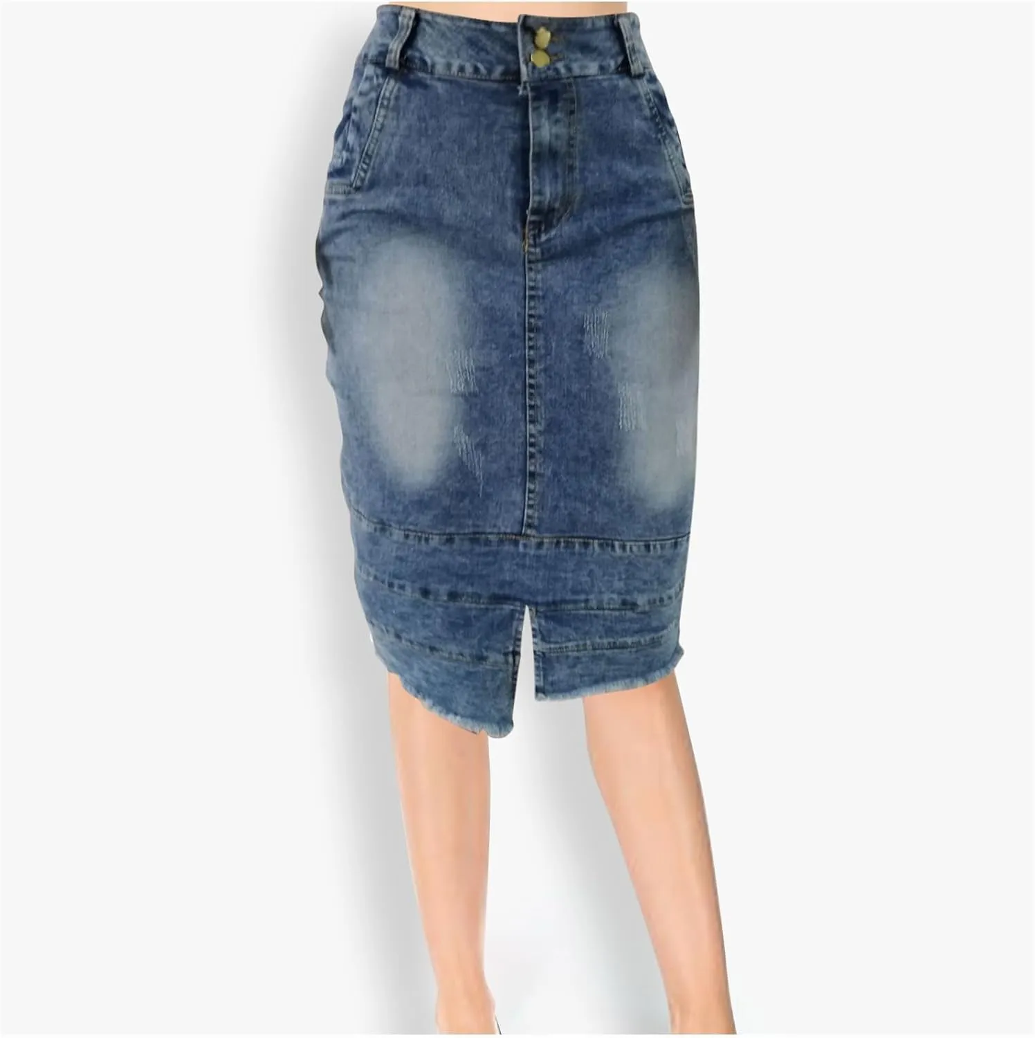 Denim Skirt for Women Casual A-Line Denim Midi Skirts Stretch High Waisted Split Jean Skirt with Pockets Plus Size