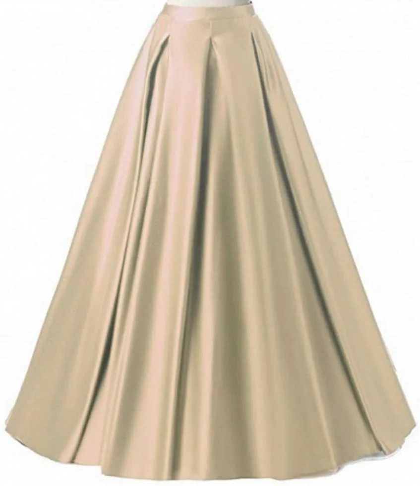 Diydress Women's Long Fashion High Waist A-Line Satin Skirts with Pockets
