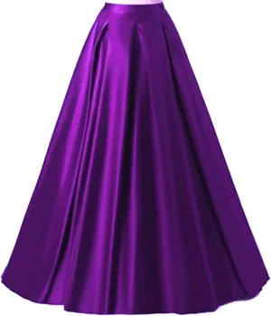 Diydress Women's Long Fashion High Waist A-Line Satin Skirts with Pockets