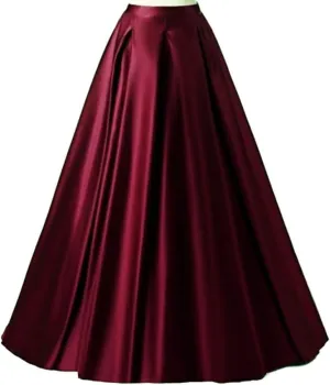 Diydress Women's Long Fashion High Waist A-Line Satin Skirts with Pockets
