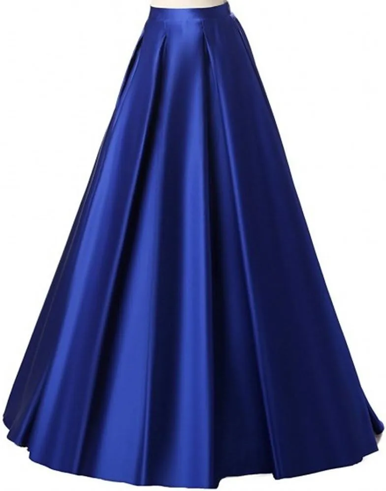 Diydress Women's Long Fashion High Waist A-Line Satin Skirts with Pockets