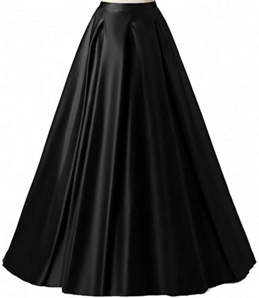 Diydress Women's Long Fashion High Waist A-Line Satin Skirts with Pockets
