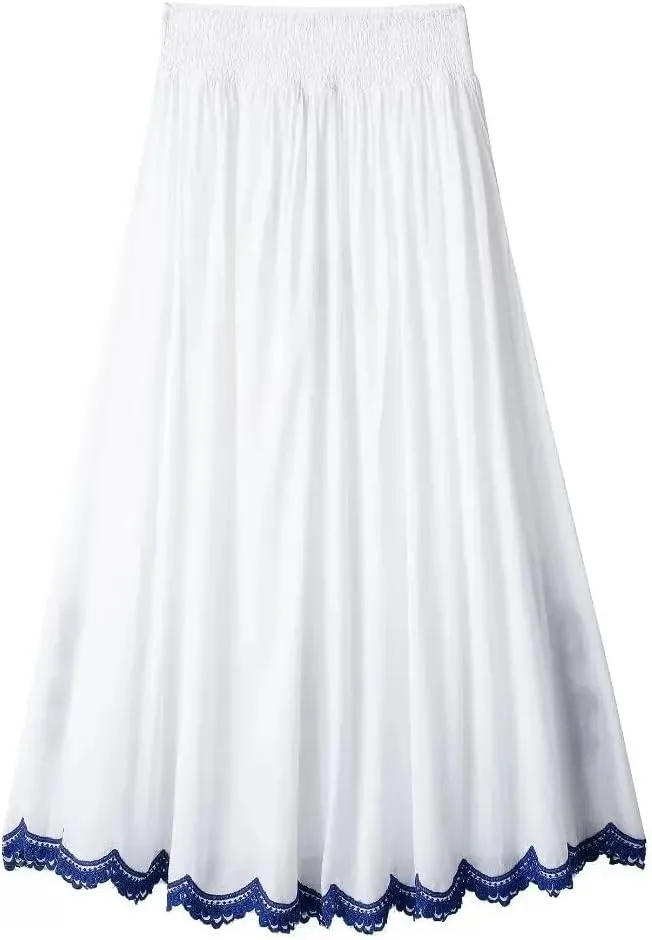 Dndrdhfb Women's Embroidered Pleated Skirt High Waist Midi Skirt Bohemian Maxi Skirt