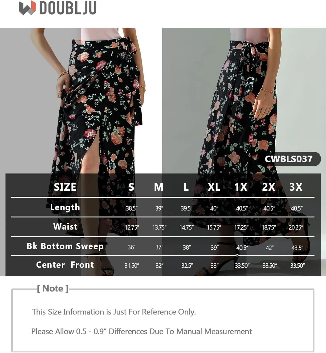 DOUBLJU Boho High Waisted Maxi Wrap Skirts with Slit High Waist Flare Ankle Length Long Basic Skirt for Womens with Plus Size