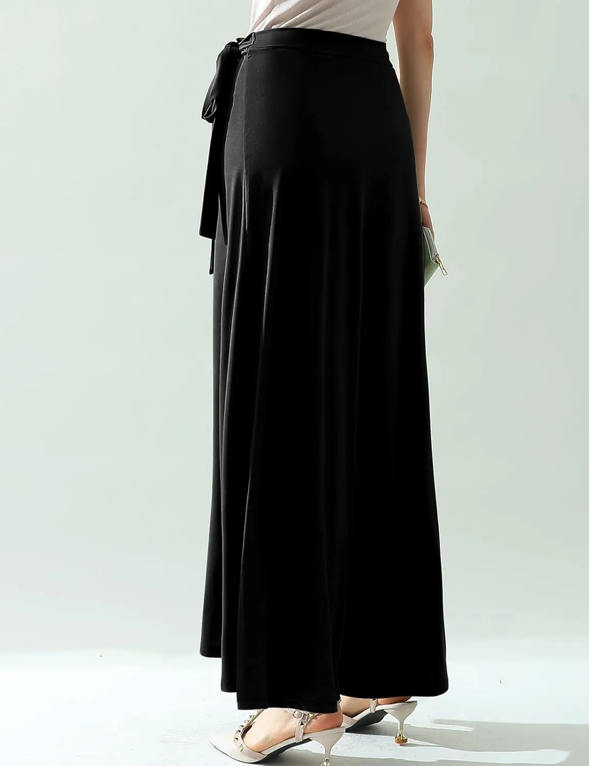 DOUBLJU Boho High Waisted Maxi Wrap Skirts with Slit High Waist Flare Ankle Length Long Basic Skirt for Womens with Plus Size