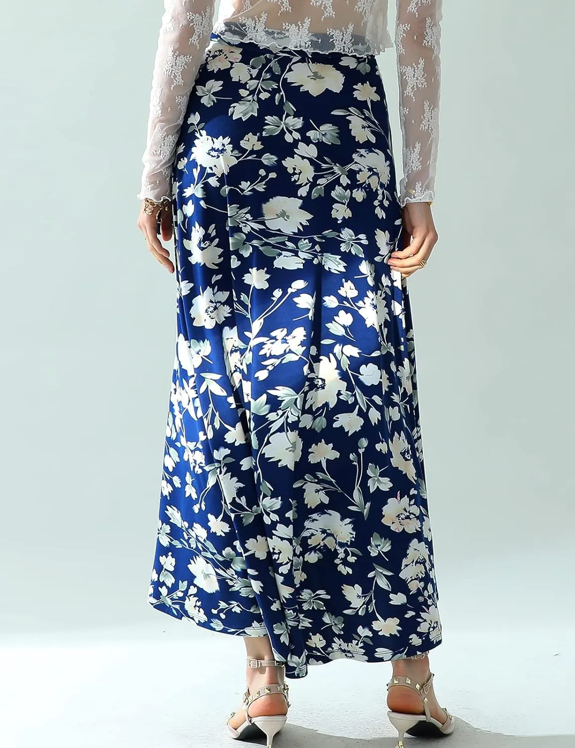 DOUBLJU Boho High Waisted Maxi Wrap Skirts with Slit High Waist Flare Ankle Length Long Basic Skirt for Womens with Plus Size