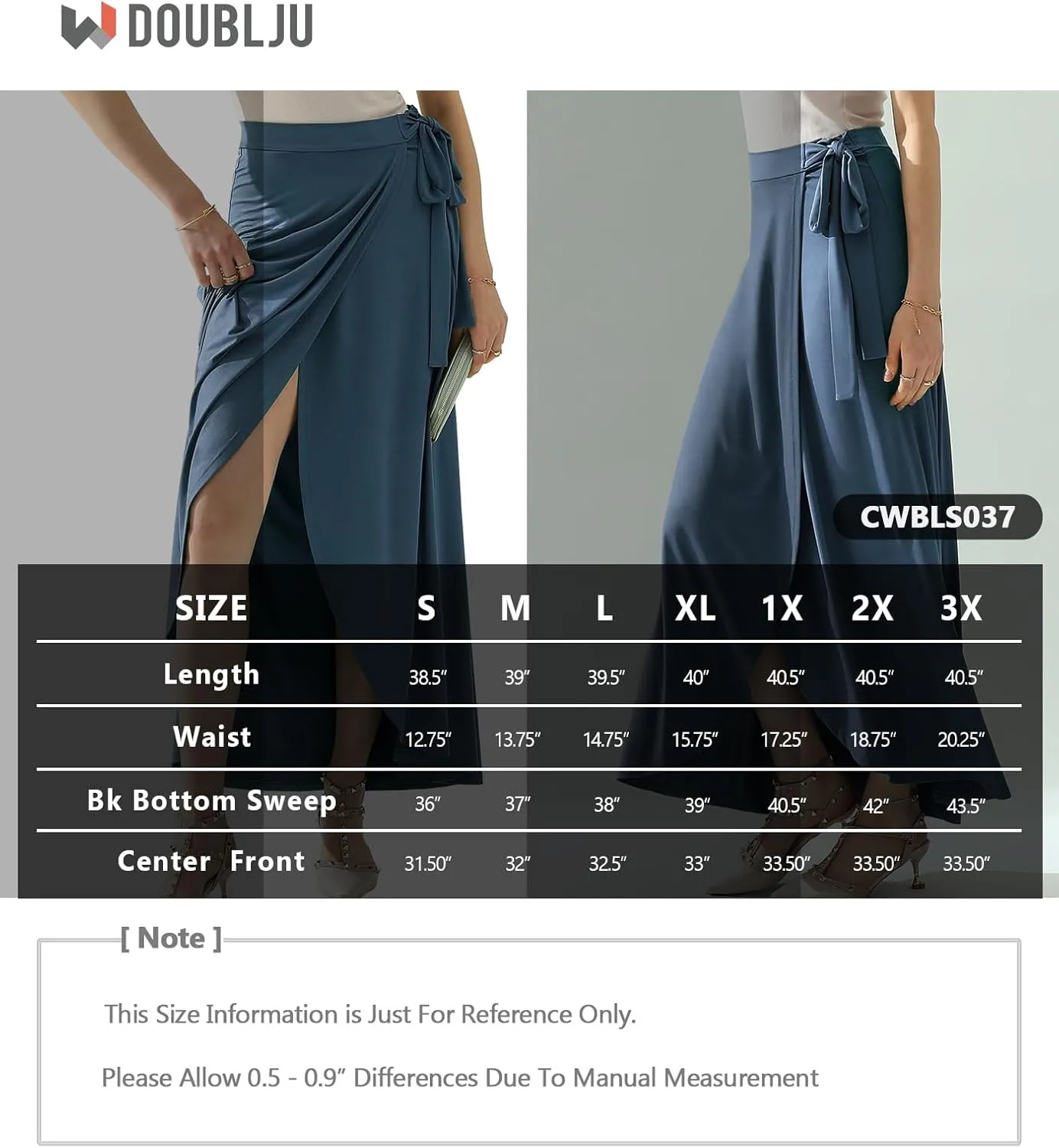 DOUBLJU Boho High Waisted Maxi Wrap Skirts with Slit High Waist Flare Ankle Length Long Basic Skirt for Womens with Plus Size