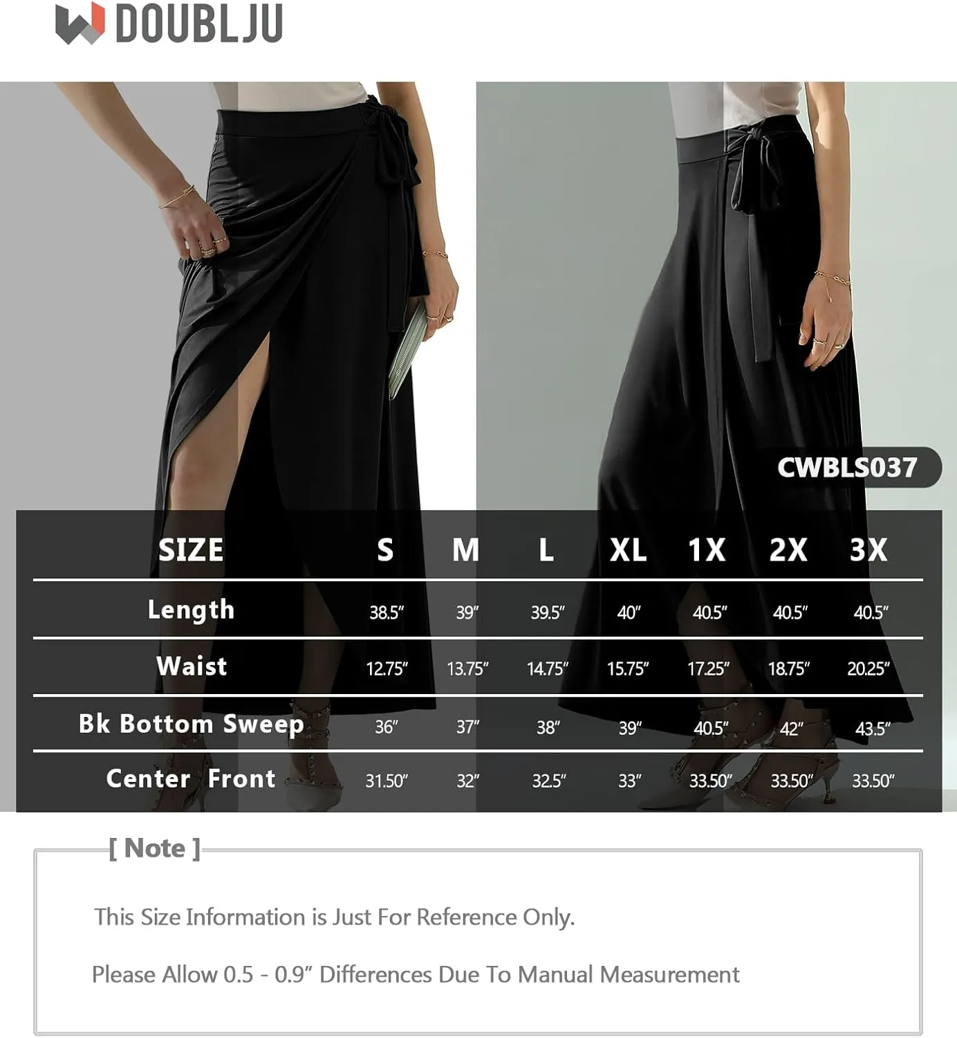 DOUBLJU Boho High Waisted Maxi Wrap Skirts with Slit High Waist Flare Ankle Length Long Basic Skirt for Womens with Plus Size