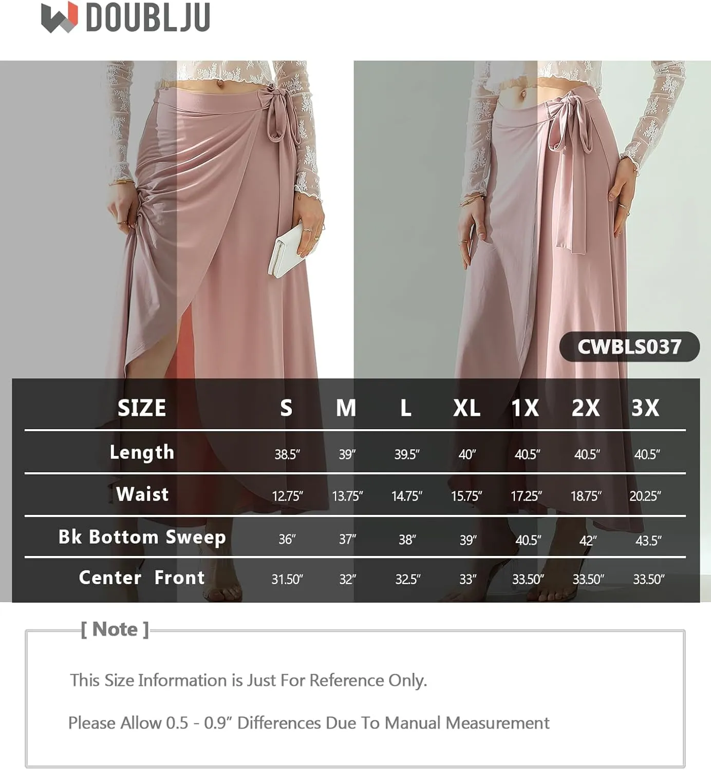 DOUBLJU Boho High Waisted Maxi Wrap Skirts with Slit High Waist Flare Ankle Length Long Basic Skirt for Womens with Plus Size