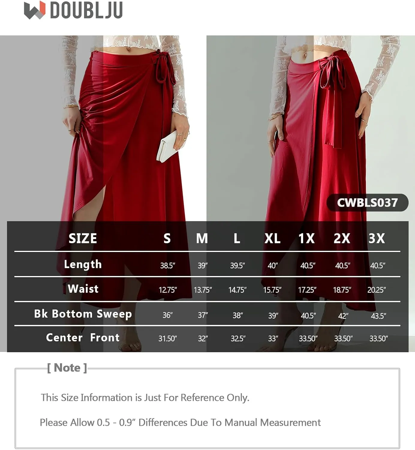 DOUBLJU Boho High Waisted Maxi Wrap Skirts with Slit High Waist Flare Ankle Length Long Basic Skirt for Womens with Plus Size