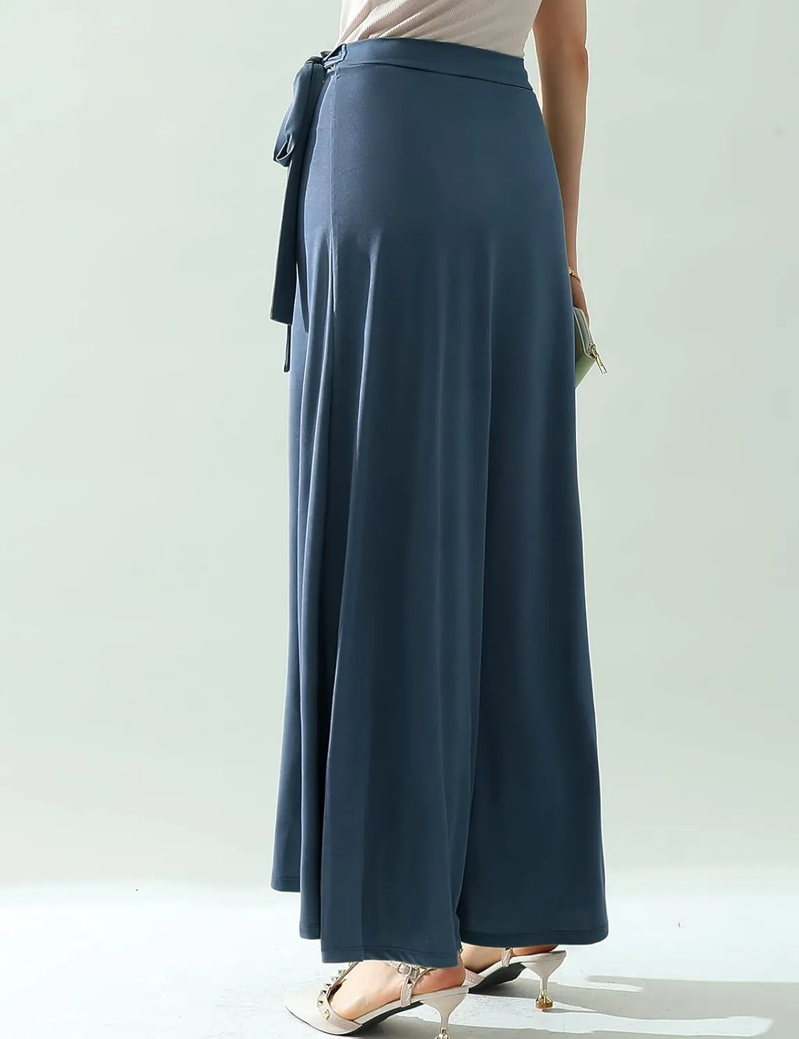 DOUBLJU Boho High Waisted Maxi Wrap Skirts with Slit High Waist Flare Ankle Length Long Basic Skirt for Womens with Plus Size
