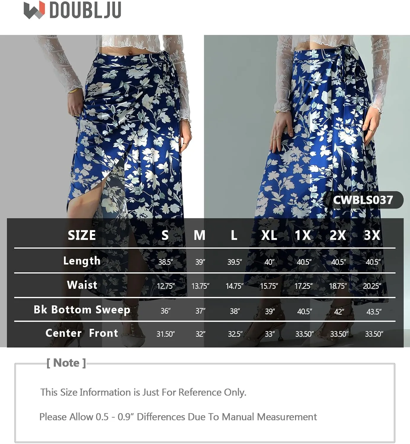 DOUBLJU Boho High Waisted Maxi Wrap Skirts with Slit High Waist Flare Ankle Length Long Basic Skirt for Womens with Plus Size