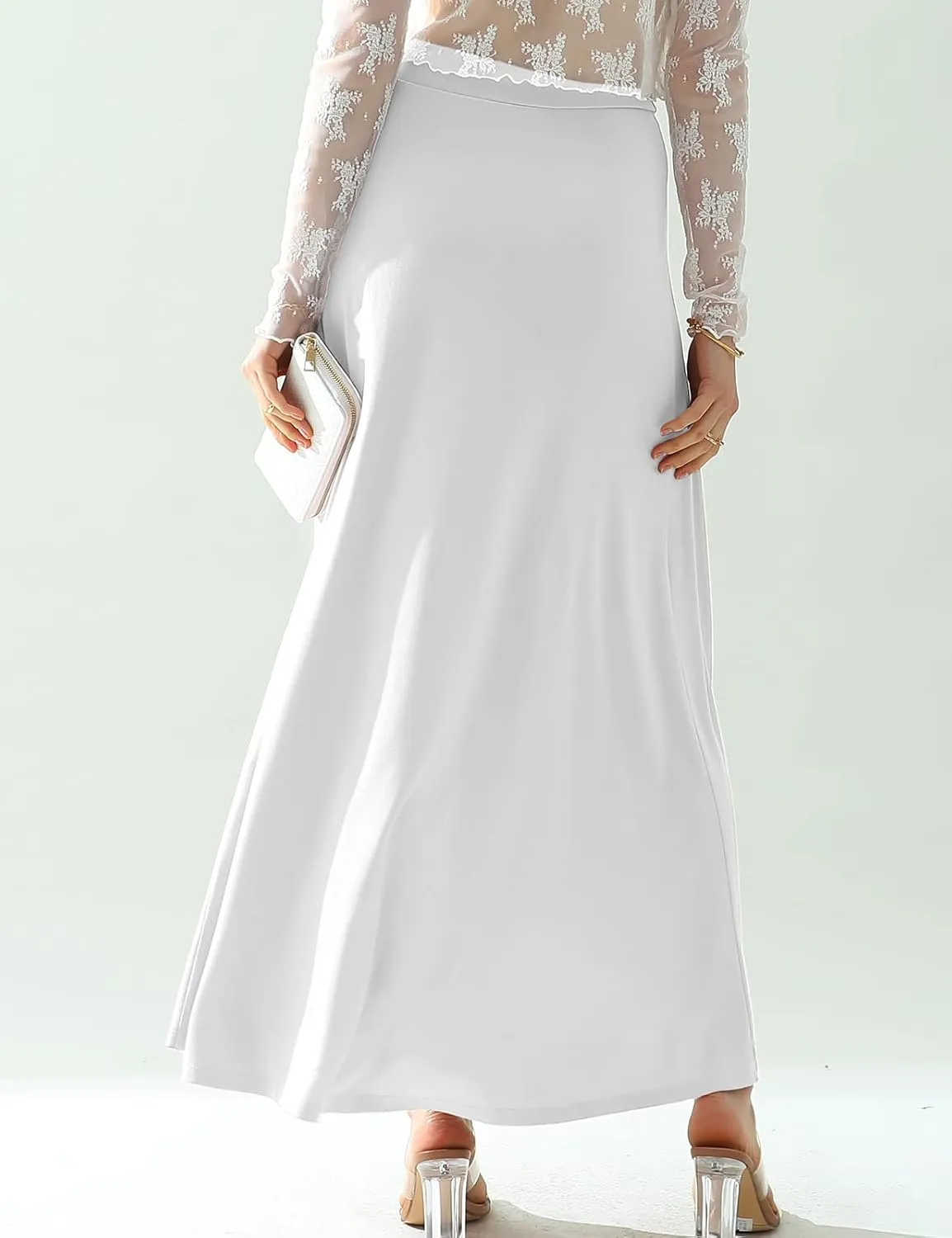 DOUBLJU Boho High Waisted Maxi Wrap Skirts with Slit High Waist Flare Ankle Length Long Basic Skirt for Womens with Plus Size