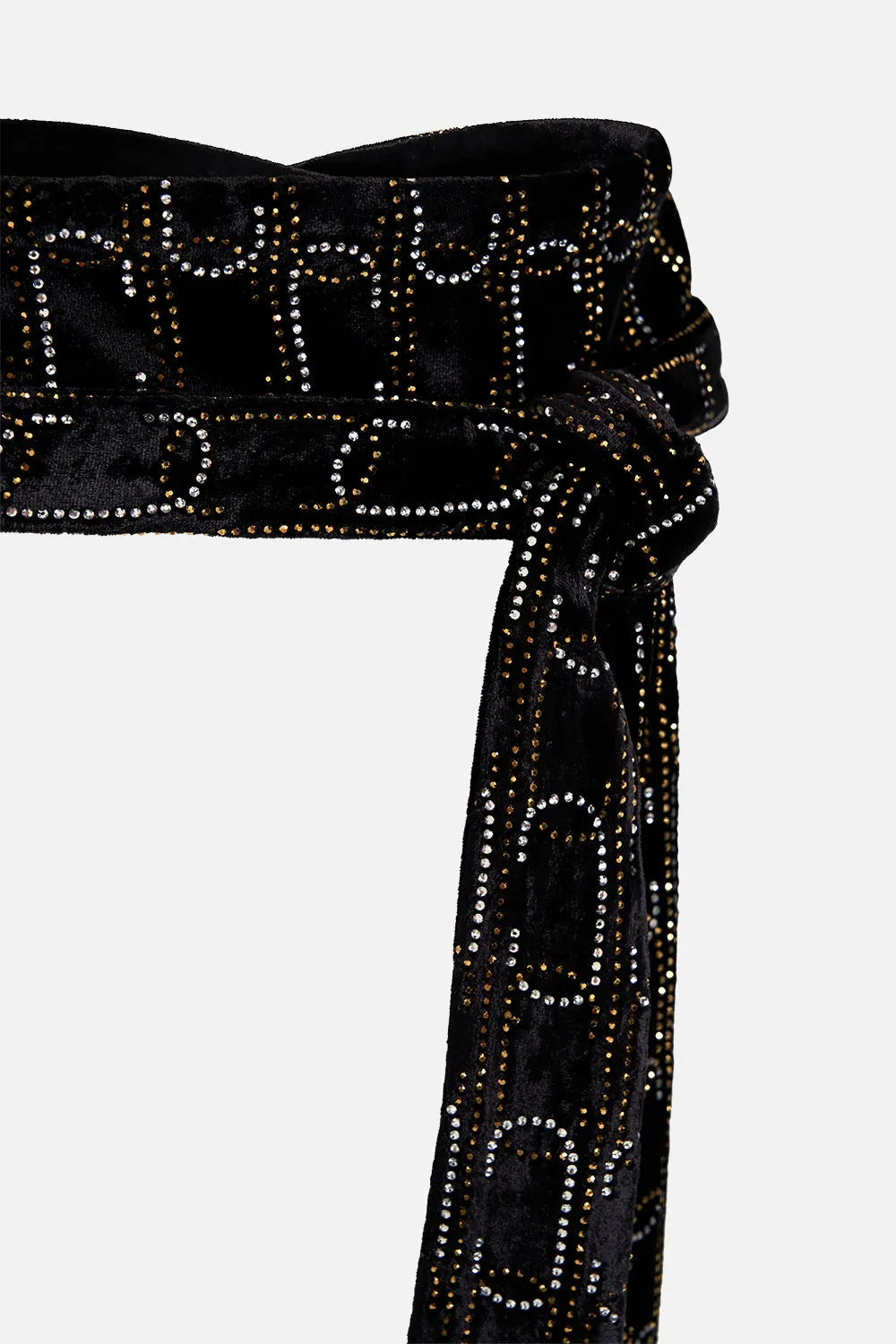 EMBELLISHED TIE BELT SOLID BLACK