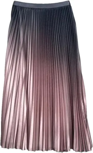 ERFMFKL Women Shiny Gradient High Waist Pleated Midi Skirt Loose Summer Casual Office Skirt