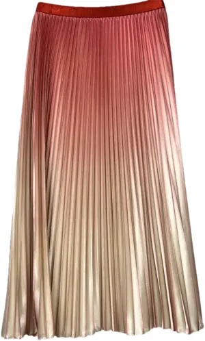 ERFMFKL Women Shiny Gradient High Waist Pleated Midi Skirt Loose Summer Casual Office Skirt