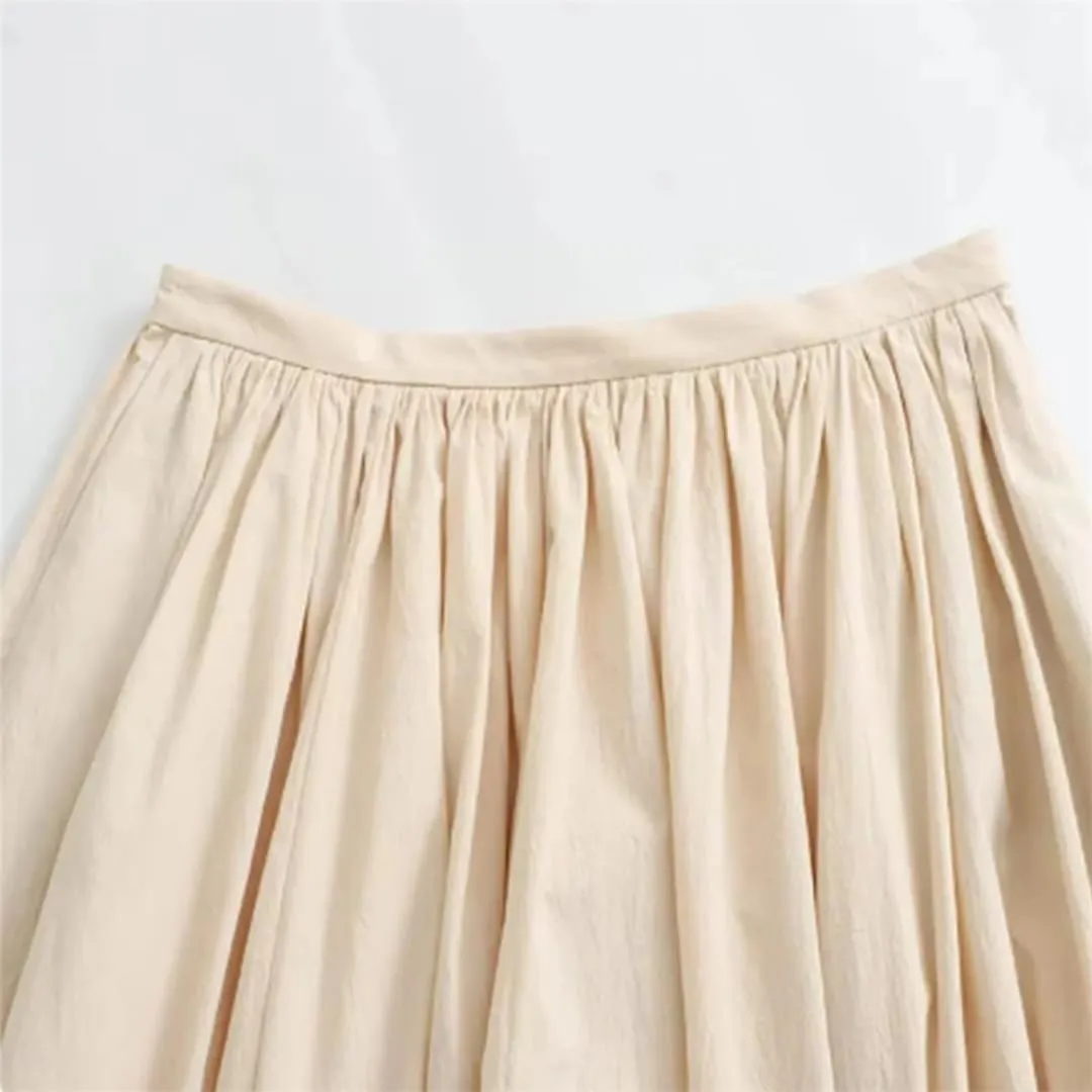 ERFMFKL Womens Casual Solid Color Pleated Loose Skirt Summer High Waist Midi Skirt with Pockets