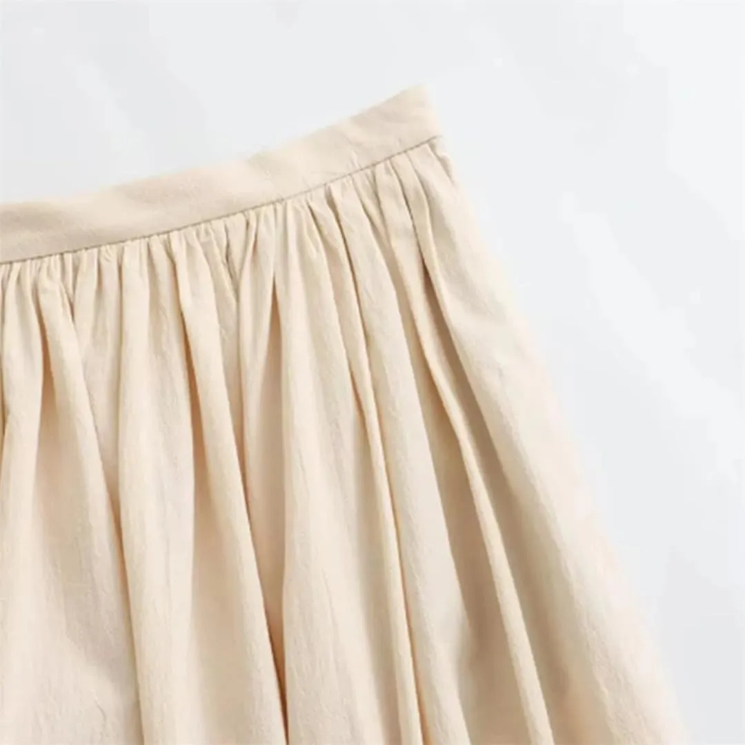 ERFMFKL Womens Casual Solid Color Pleated Loose Skirt Summer High Waist Midi Skirt with Pockets