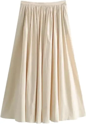 ERFMFKL Womens Casual Solid Color Pleated Loose Skirt Summer High Waist Midi Skirt with Pockets