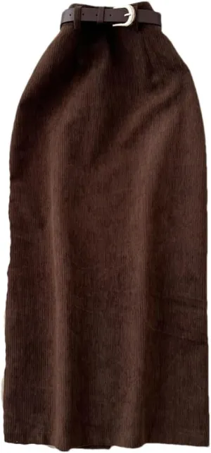 ERFMFKL Womens Solid Color High Waisted Corduroy Slim A-Line Wrap Skirt Casual Party Maxi Skirt