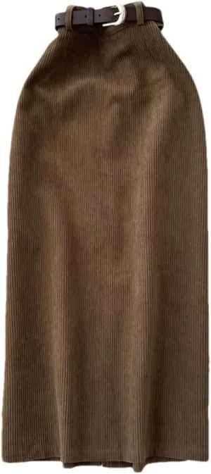 ERFMFKL Womens Solid Color High Waisted Corduroy Slim A-Line Wrap Skirt Casual Party Maxi Skirt