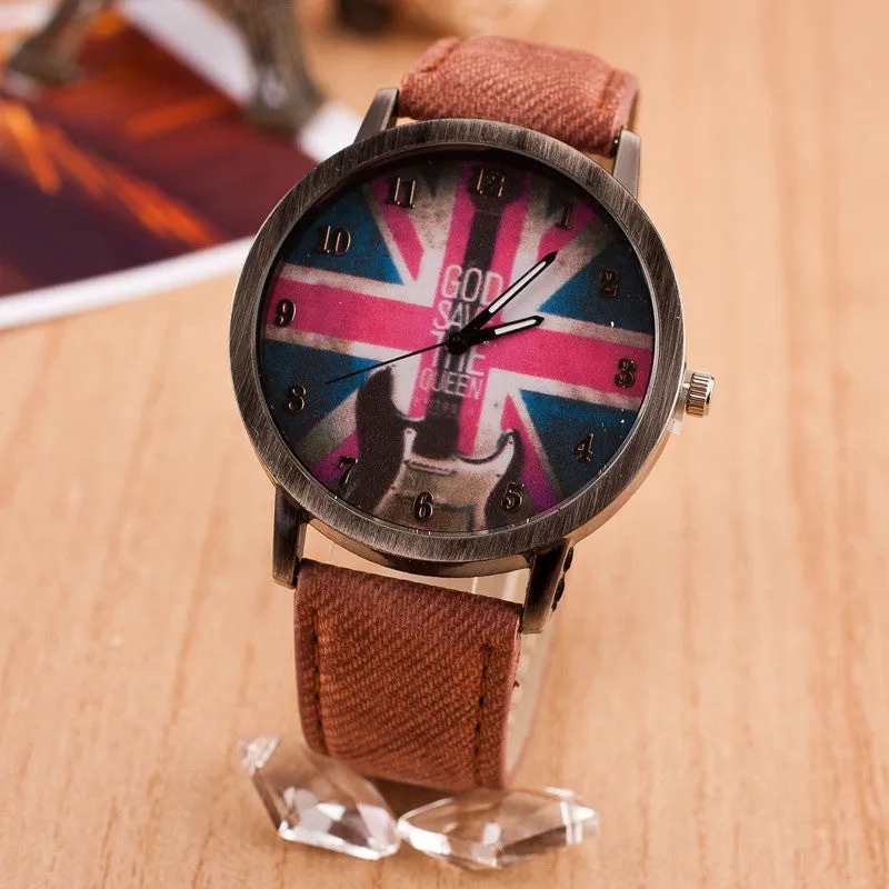Fashion items Casual watches Men women quartz watches flag partten Electronic Vintage Style wristwatch clock hours