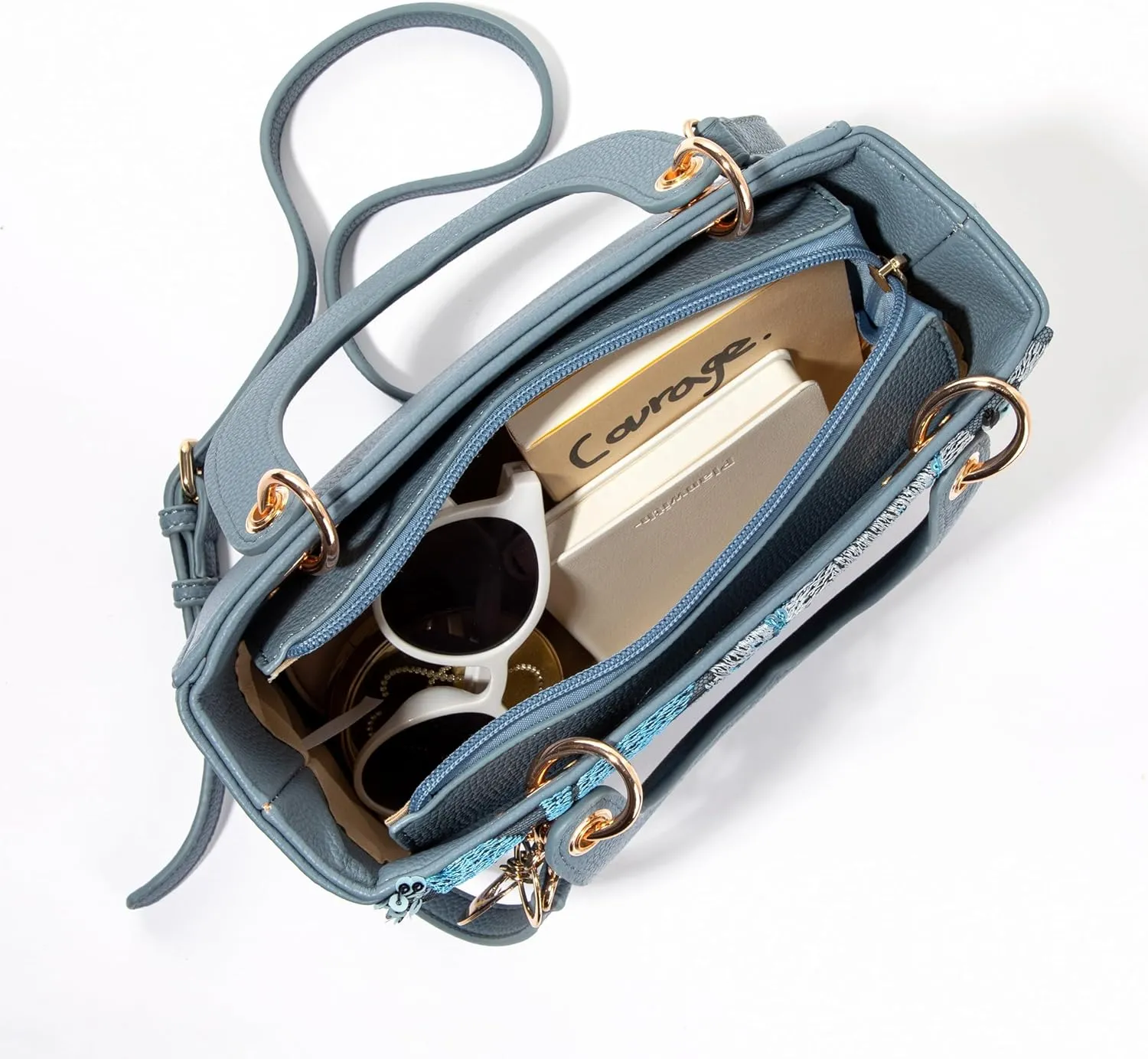 Faux Leather Box Sequin Embroidered Floral Top Handle Bag with Charms for Wedding Party
