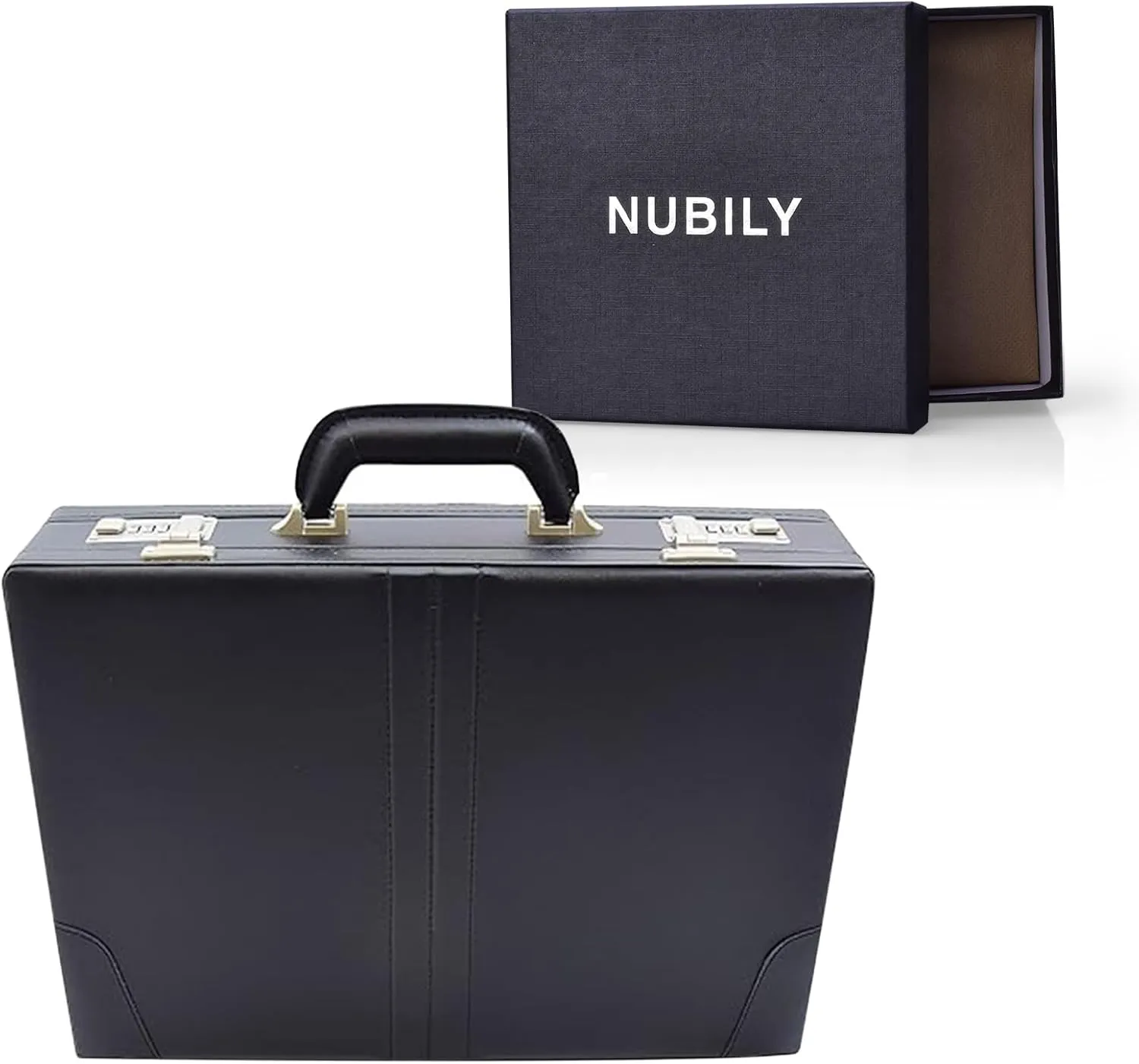 Faux Leather Briefcase Classic Traditional Attache Black