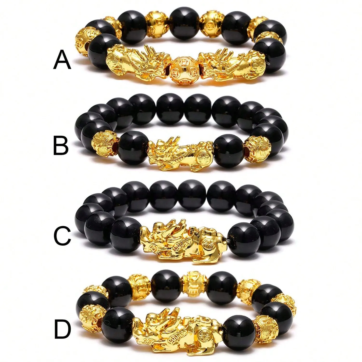 Feng Shui Black Obsidian Bracelets Set - Good Luck Amulet