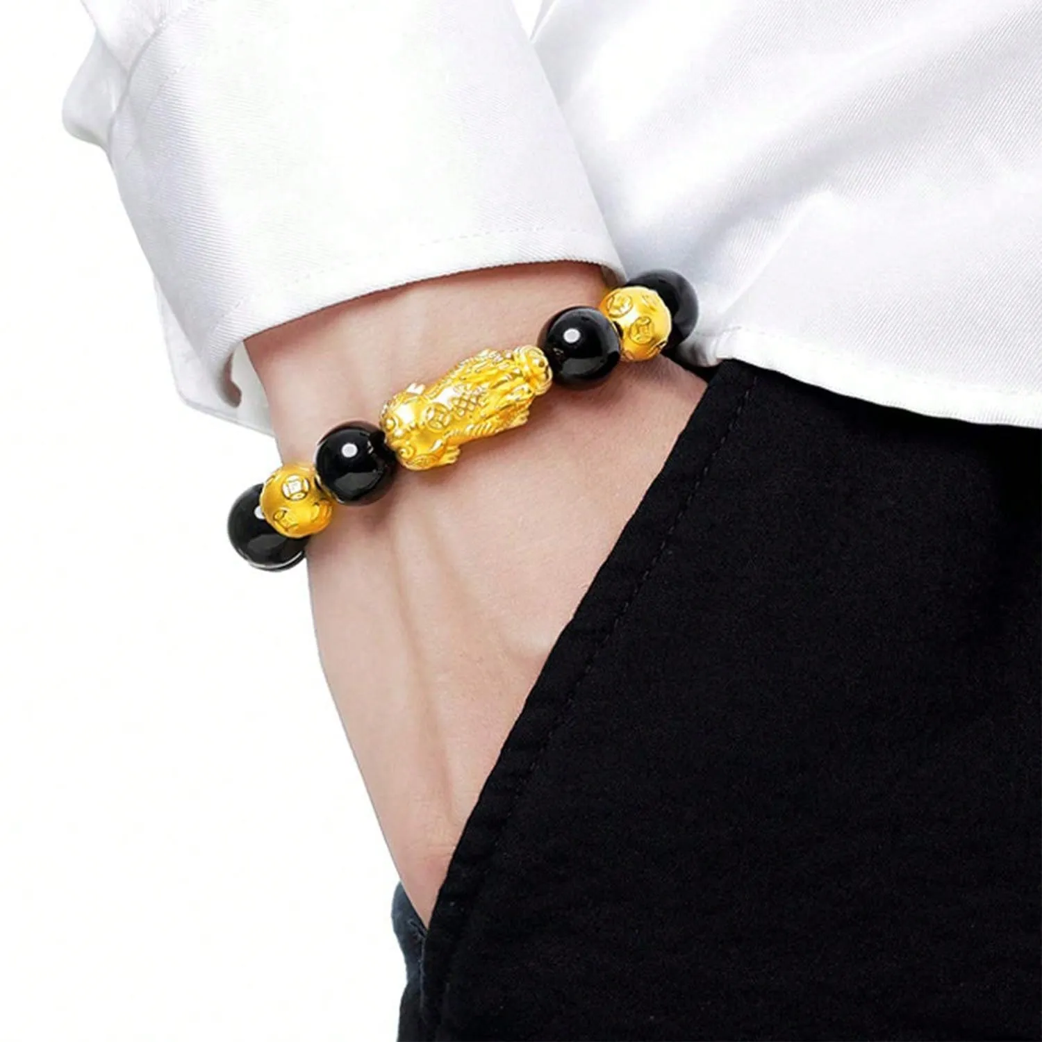 Feng Shui Black Obsidian Bracelets Set - Good Luck Amulet