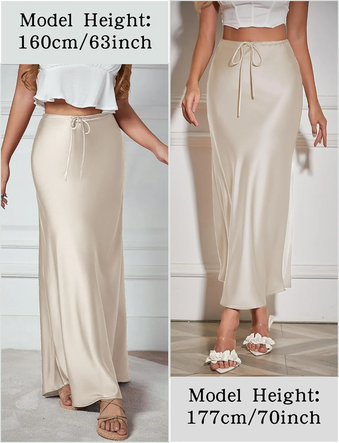 FEOYA Silk Skirt for Women Elegant High Waisted A Line Satin Skirts Midi Bodycon Skirt