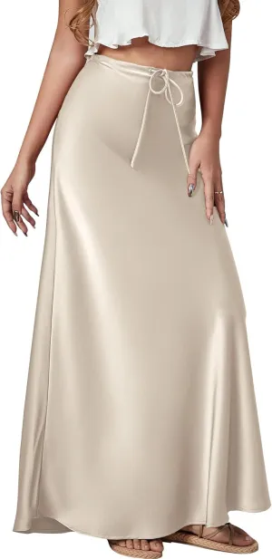 FEOYA Silk Skirt for Women Elegant High Waisted A Line Satin Skirts Midi Bodycon Skirt