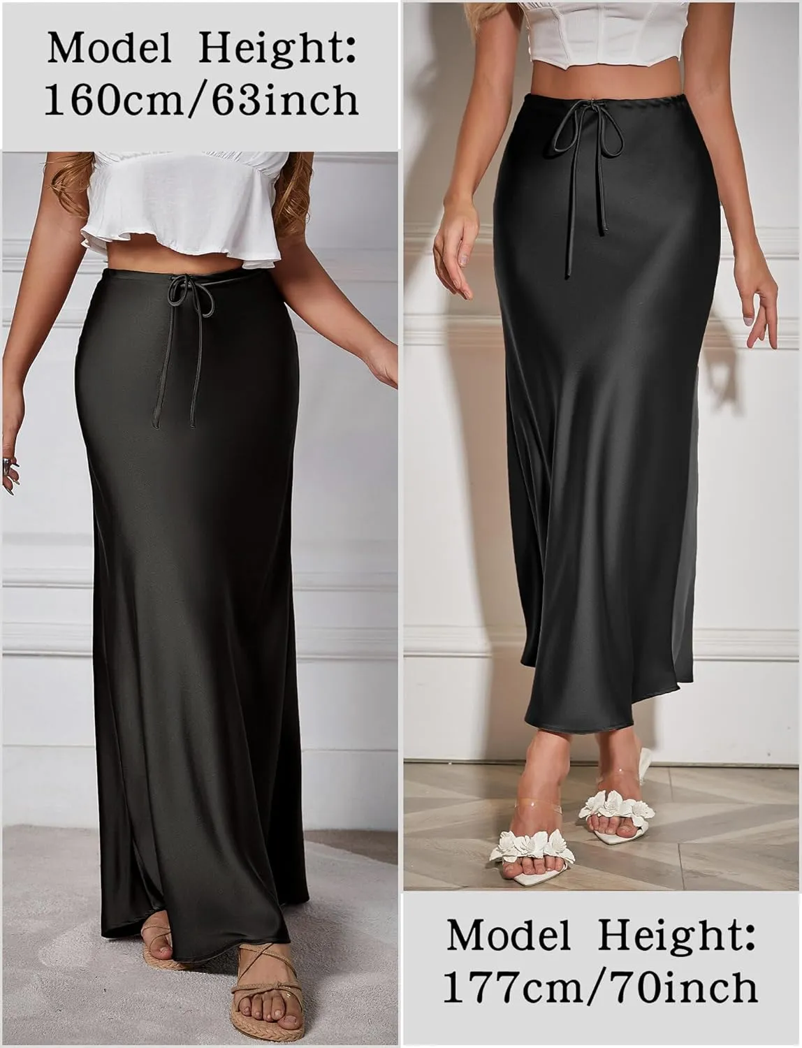 FEOYA Silk Skirt for Women Elegant High Waisted A Line Satin Skirts Midi Bodycon Skirt