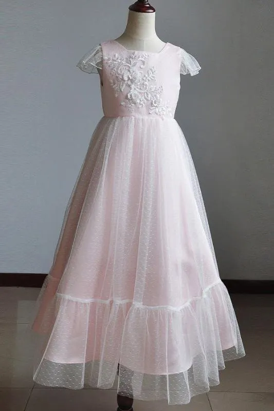 Flare Sleeve Flower Girl A Line Party Dress Floor Length Bridesmaid Dress