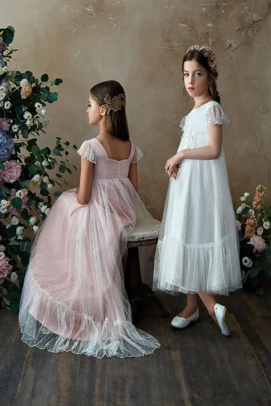Flare Sleeve Flower Girl A Line Party Dress Floor Length Bridesmaid Dress