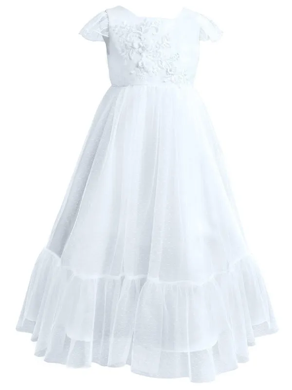 Flare Sleeve Flower Girl A Line Party Dress Floor Length Bridesmaid Dress