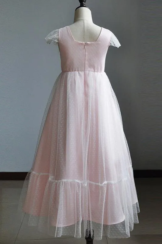 Flare Sleeve Flower Girl A Line Party Dress Floor Length Bridesmaid Dress