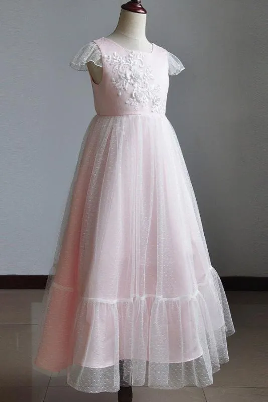 Flare Sleeve Flower Girl A Line Party Dress Floor Length Bridesmaid Dress