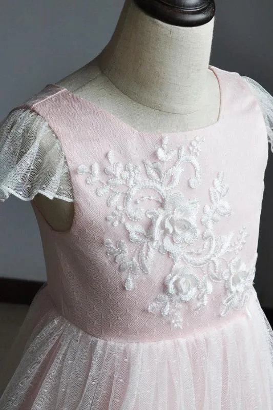 Flare Sleeve Flower Girl A Line Party Dress Floor Length Bridesmaid Dress