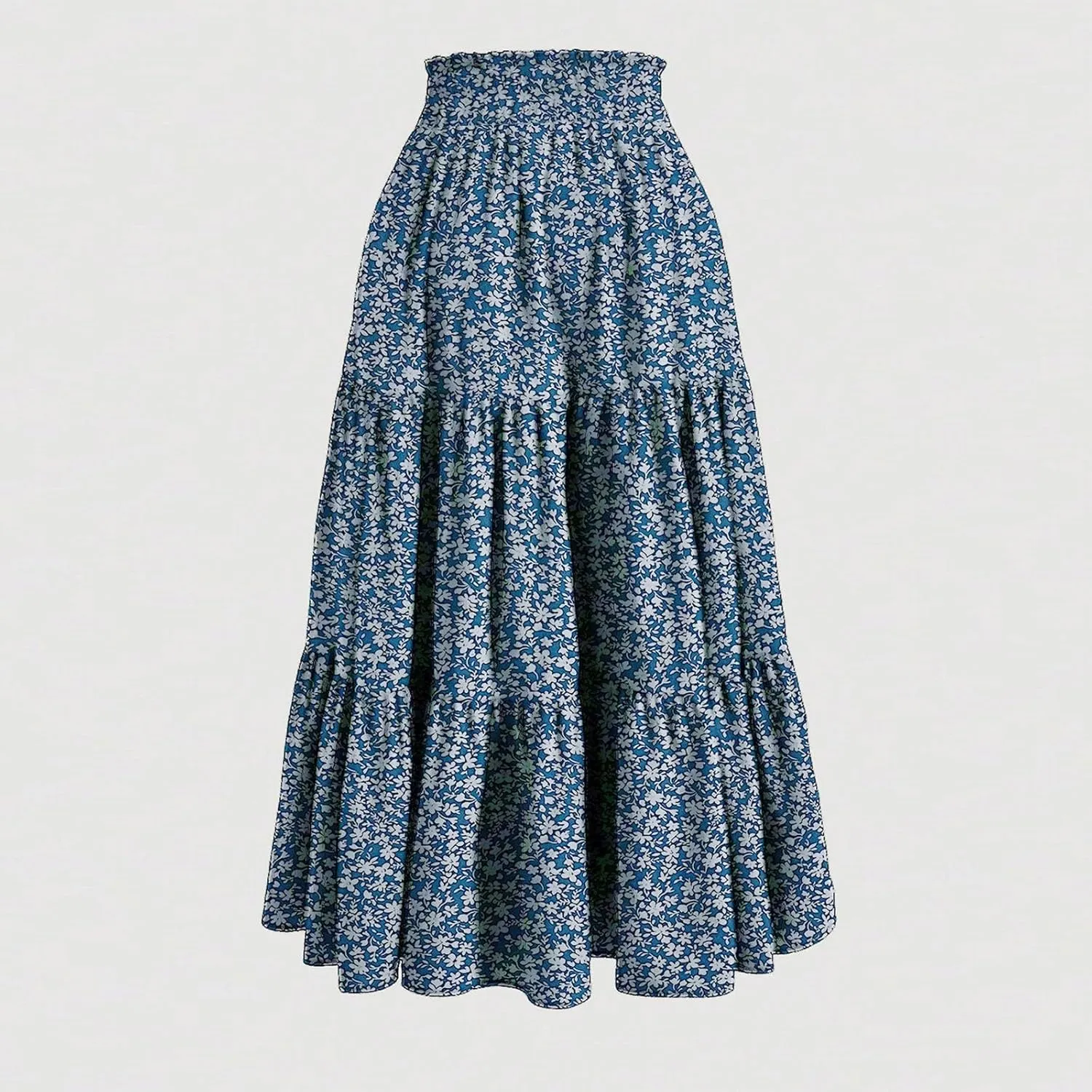 Floral Maxi Skirt for Women Summer Comfy Tiered Elastic High Waisted Skirts Vacation A-Line Flowy Swing Long Skirts
