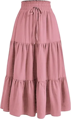 Floral Maxi Skirt for Women Summer Comfy Tiered Elastic High Waisted Skirts Vacation A-Line Flowy Swing Long Skirts
